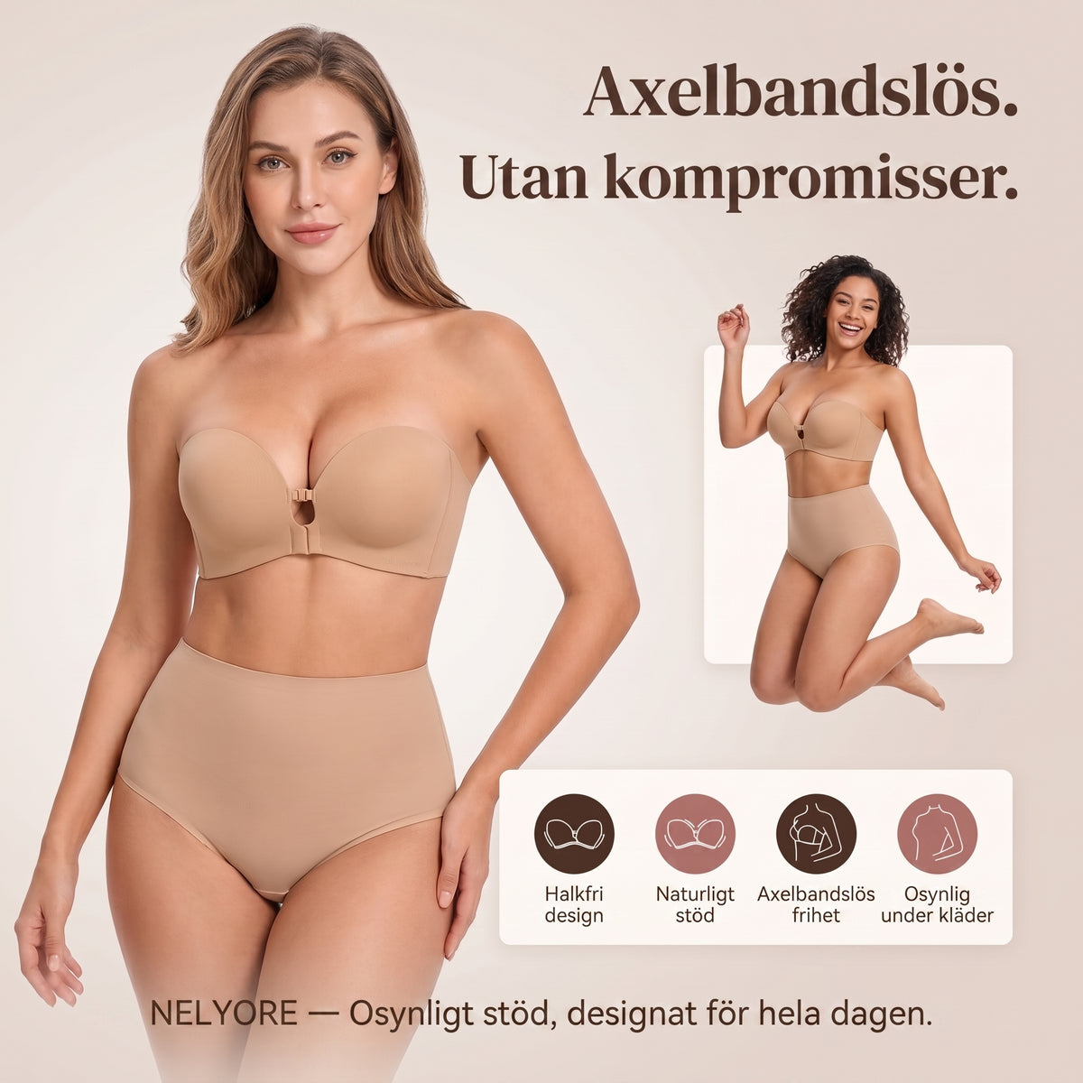 AXELBANDSLÖS PUSH-UP BH MED KNÄPPNING FRAMTILL NELYORE